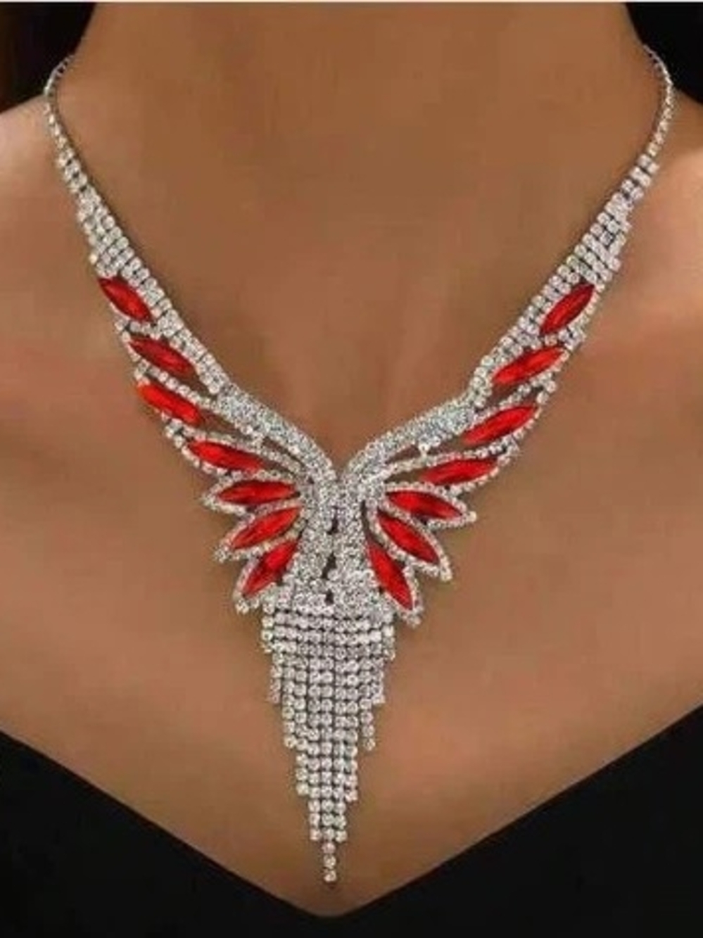 Green Rhinestone Necklace & Red Rhinestone Necklace Set - Picture 2 of 2